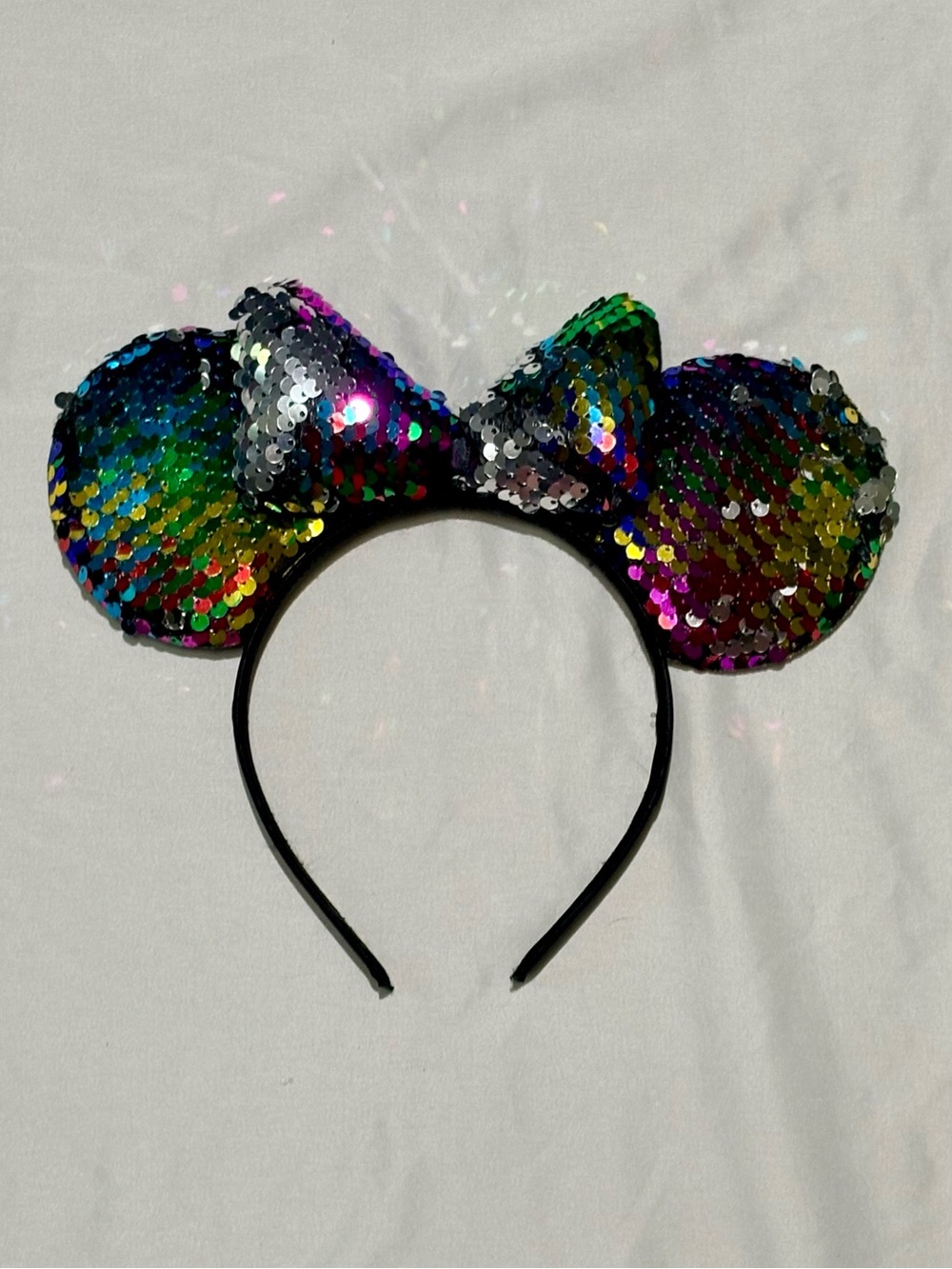 Disney Minnie Mouse Ears Headband Reversible Multicolor Sequin Bow